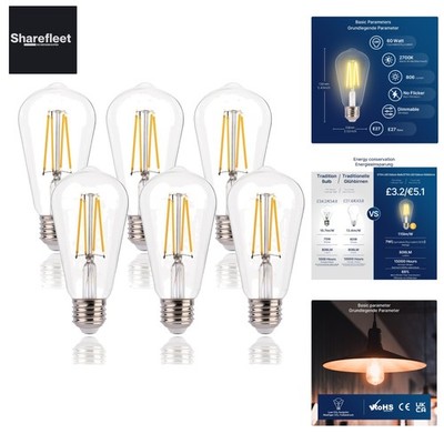 Dimmbar Edison Vintage Glühbirne E27, ST64 Retro LED Filament Deko Glühbirne,...