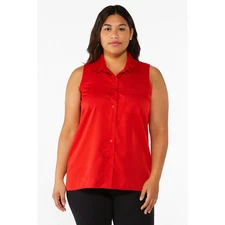 Olive and Oak Women’s Red Sleeveless Collared Button-Down Blouse - Size Large 