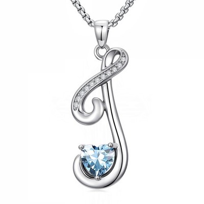 J Necklaces for Women Aquamarine March Birthstone Alphabets Initial Letter Pe...