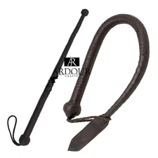 2 Pack Genuine Leather Bull Whips Set Includes 23 Inch and 3 Feet Long Bullwhips