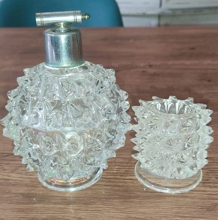 SET DA TOELETTA anni '50 in vetro e metallo cromato 4 pezzi EUR