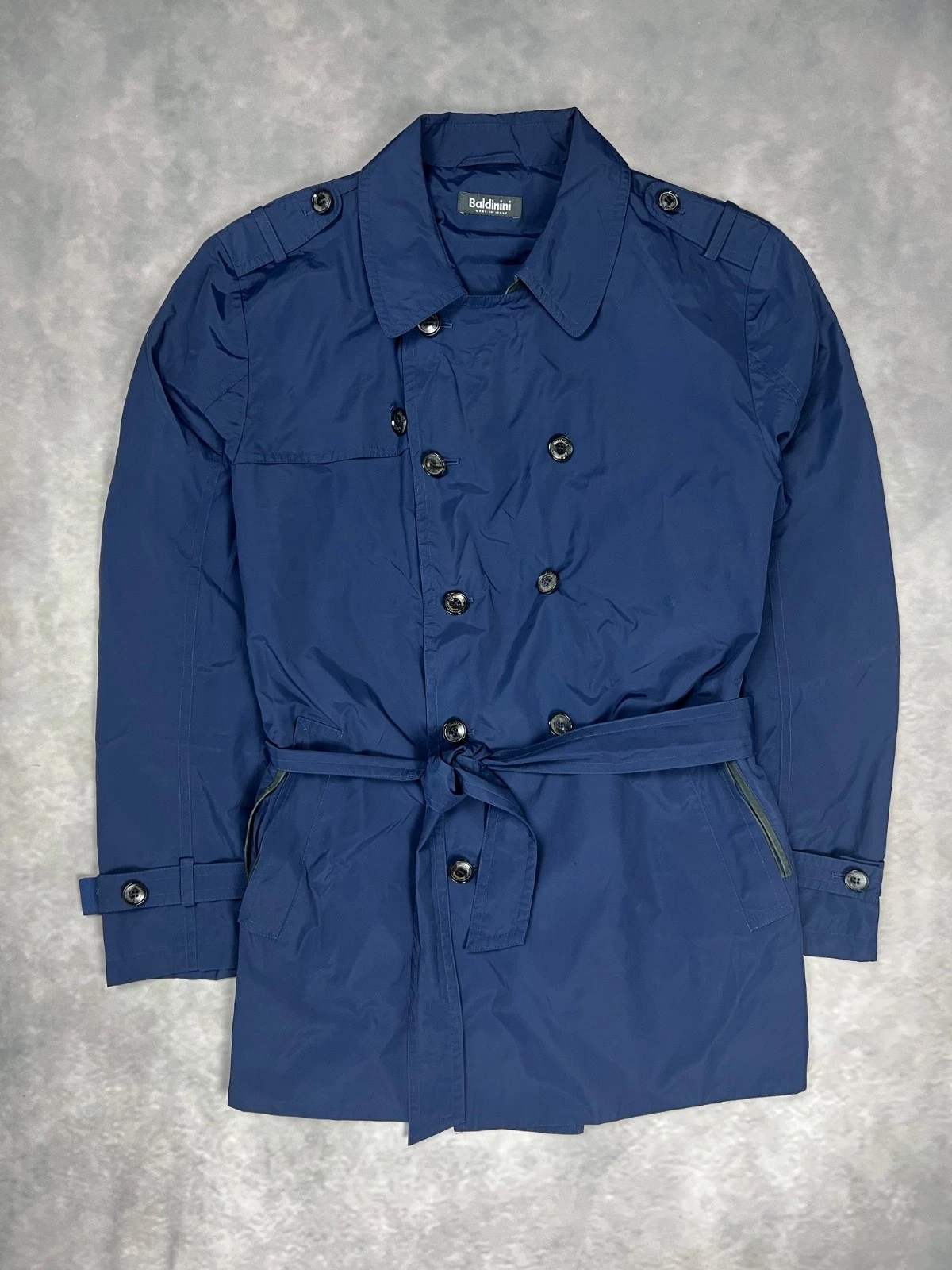 Baldinini Italy Luxury Navy Double Breasted Trench Coat Jacket Men's Size IT 54  image 3