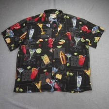 Paradise Found Shirt Mens Extra Large Black Hawaiian Aloha Camp Cocktail Rayon