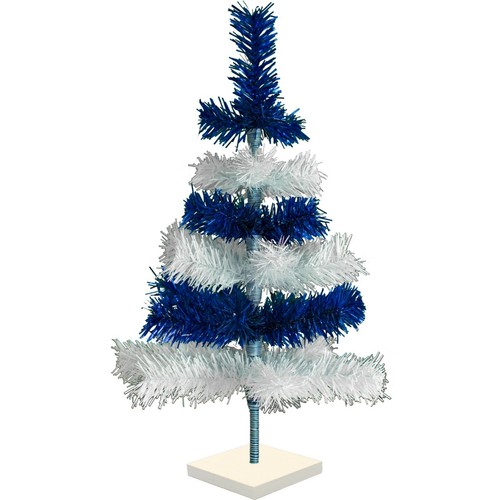 Shiny Blue and Matte White Layered Tinsel Christmas Tree Stand Included - Picture 18 of 33