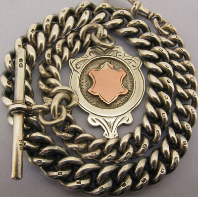 Heavy Antique Solid Sterling Silver Albert Pocket Watch Chain