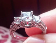 White Sapphire And White Zircon Sterling Silver Engagement Ring Size 8 Pre-owned