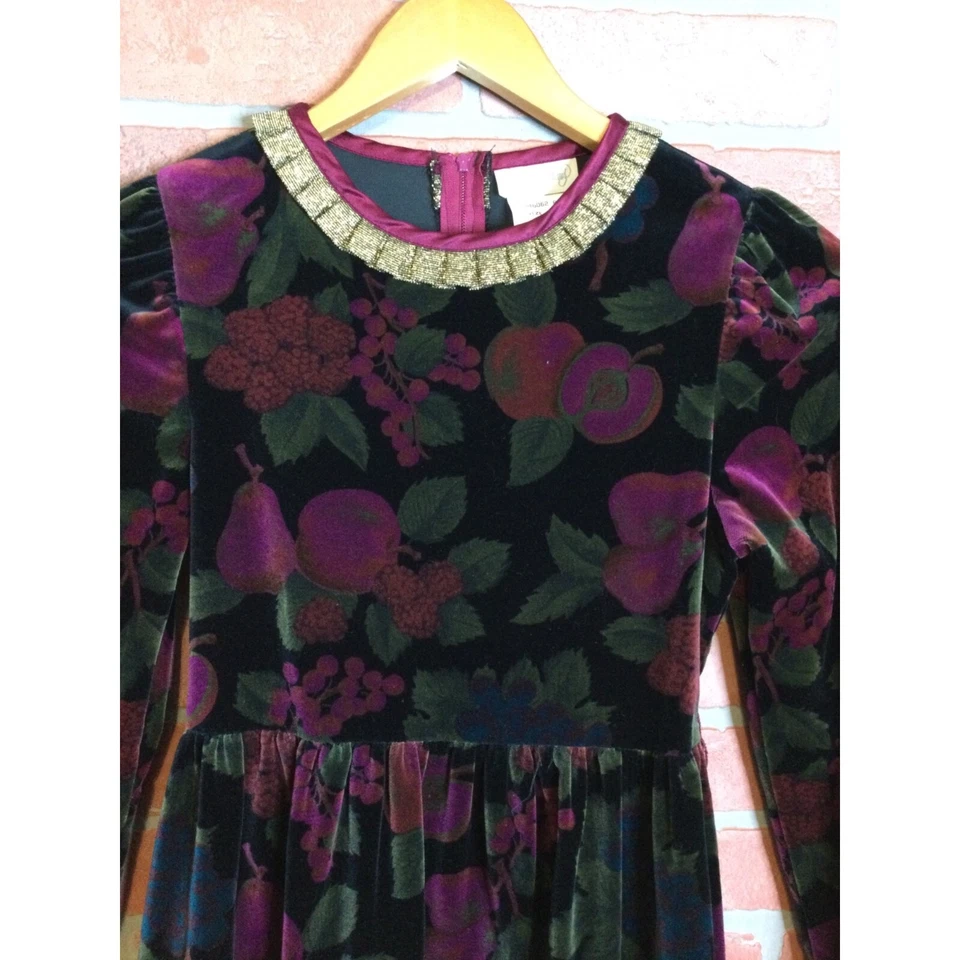 Vestido de Vacaciones para Niñas Ediciones Raras Talla 12 Terciopelo Metálico Encaje Ribete Largo Evento Foto 2 de 4