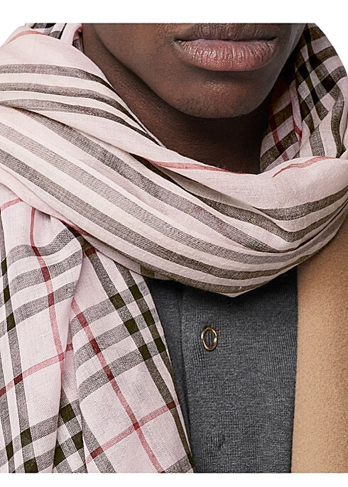 NEW BURBERRY LONDON Logo Check to Stripe Print Wool Silk