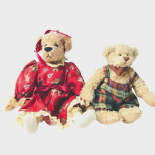 2 Ganz Cottage Collectibles Teddy Bears 10" 14 Signed Poseable Vintage