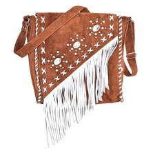 Traditional American Western Crossbody Suede Leather Handbag Fringe Purse