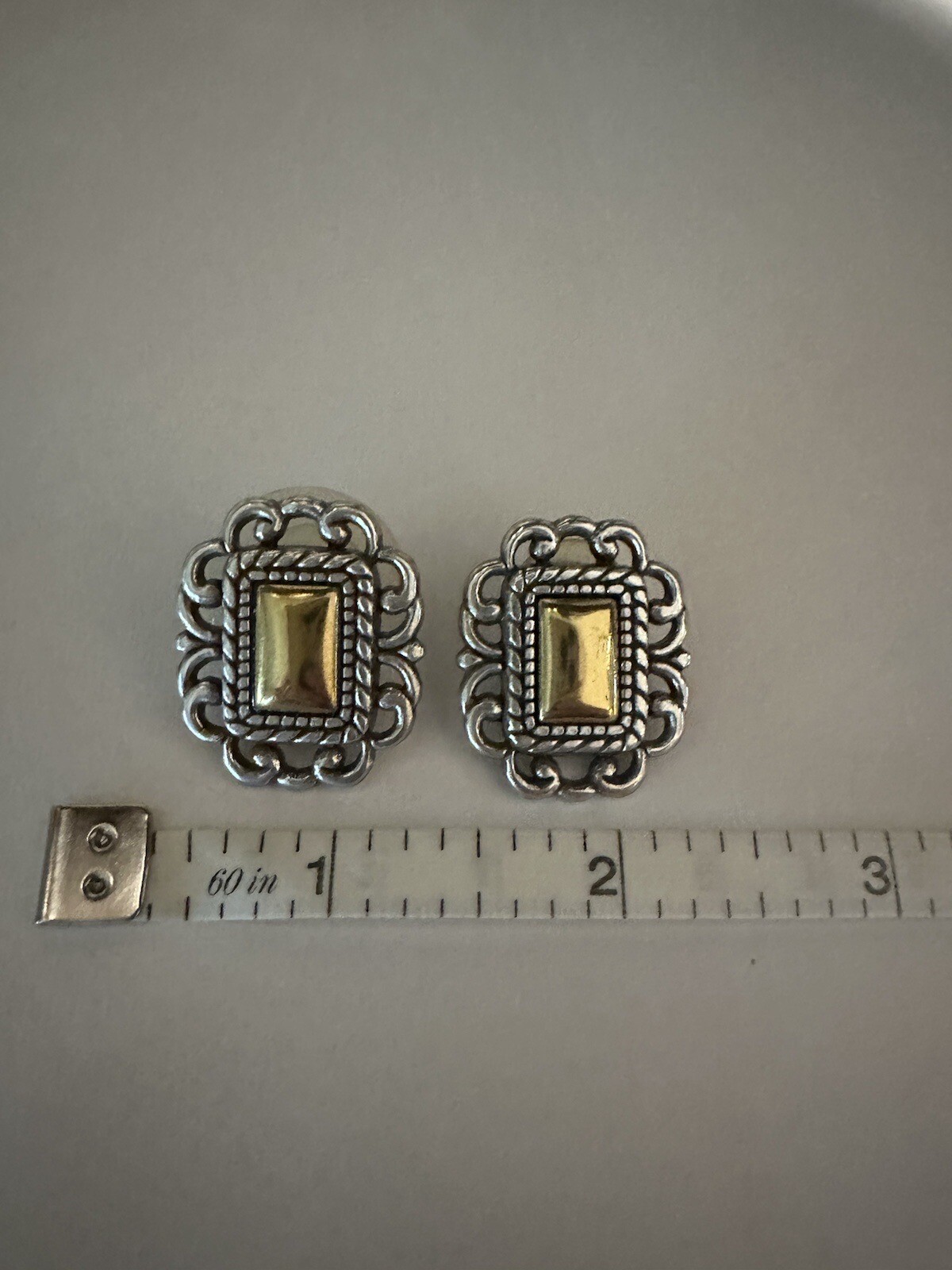 Brighton Two Tone Scroll Rectangle Pierced Earrin… - image 3
