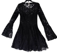 Free People Black Lace Bell Sleeve Fit & Flare Dress Size 2 Skater Dress