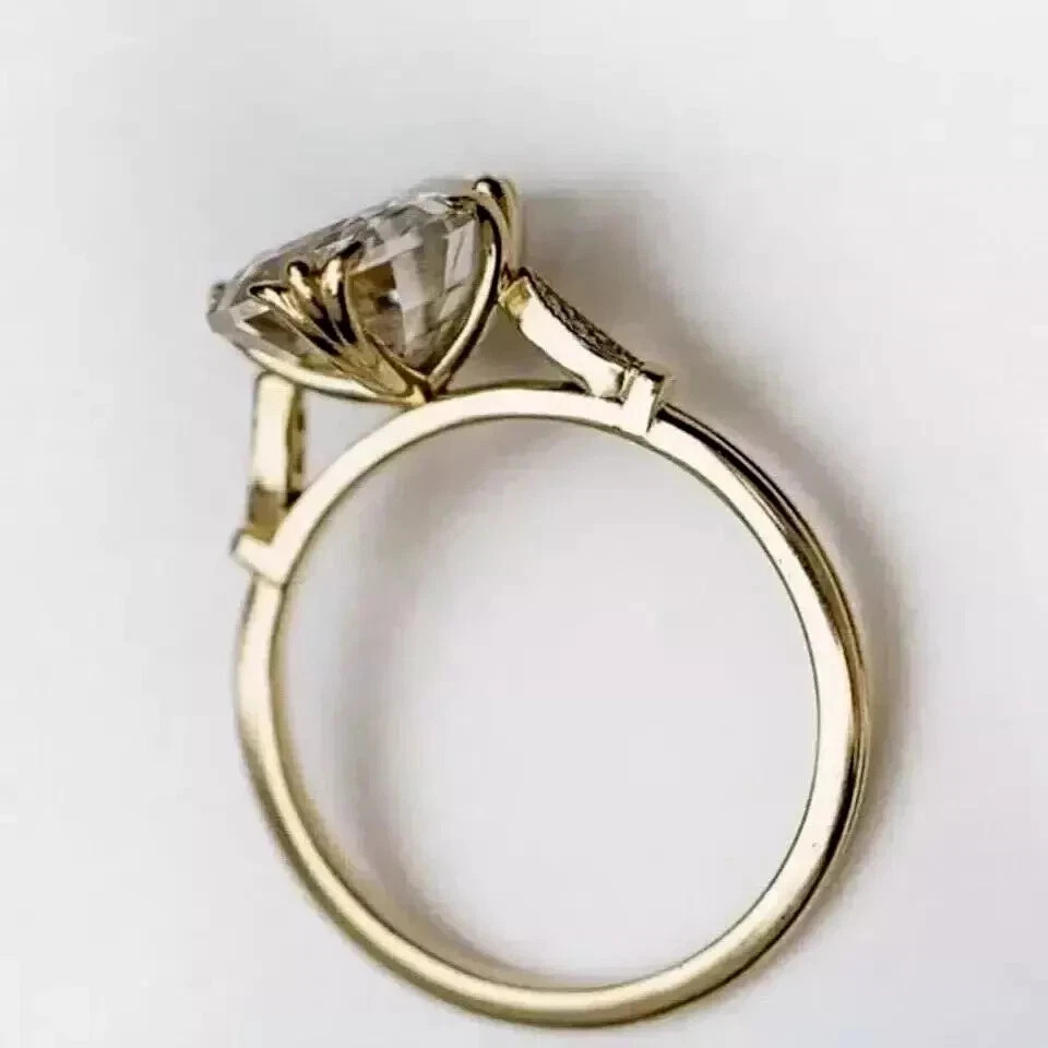 Art Deco Style 3.5Ct Asscher Cut Lab Created Diamond Engagement 14K Gold FN Ring - Image 4 of 4