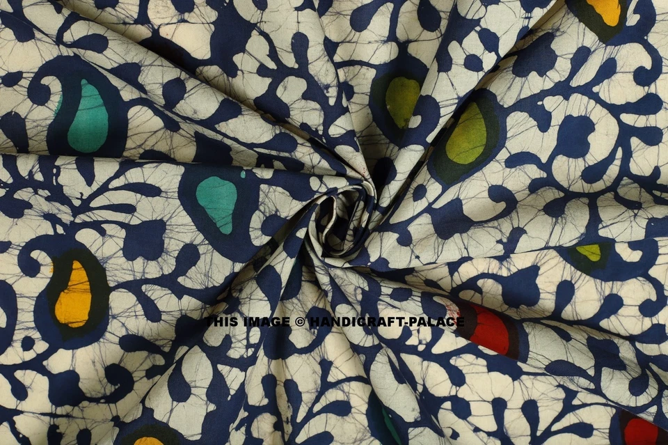 Material de costura de vestido de tela de gasa de algodón con estampado de cachemira con bloque de mano indio de 5 yardas Foto 2 de 3