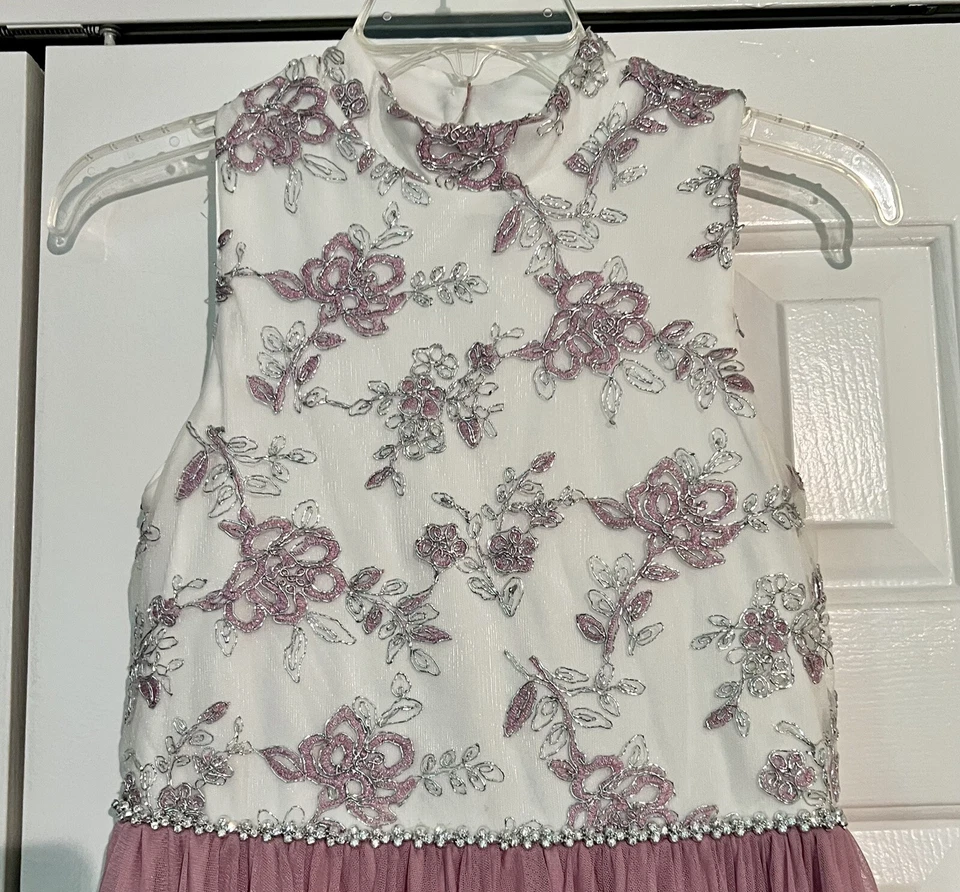 Xtraordinary Big Girl’s 16 Sleeveless Floral Ball Gown Dress Ivory Silver Lilac - Image 2 of 4