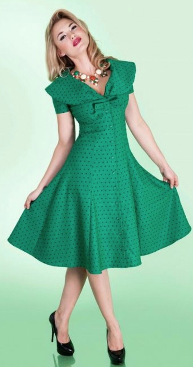 Tatyana Esmeralda Green Circle Swing Dress Rockabilly Pin Up