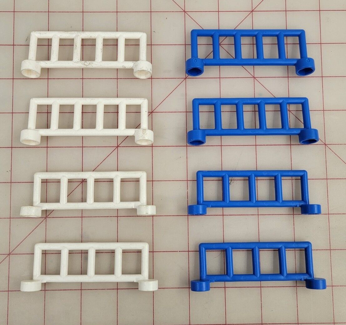 Lego Duplo Lot Of (8) Blue & White Railing Fence Barricade Divider Pieces