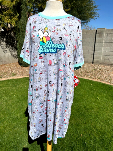 Peanuts Knit Stretch Nightgown Sleep Shirt 3X Beach Bums Peanuts Characters NWT