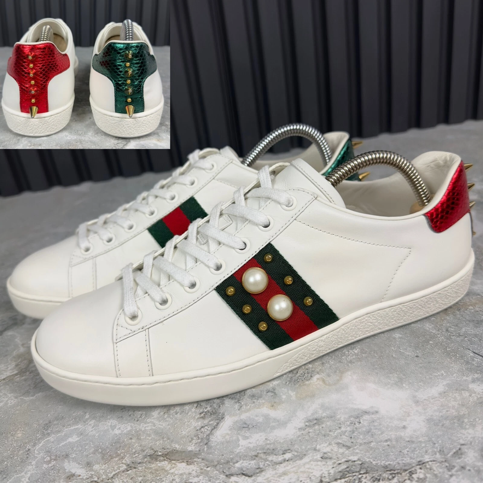 Baskets Gucci Ace Stud Rockstuds perles cuir blanc 10 US ou