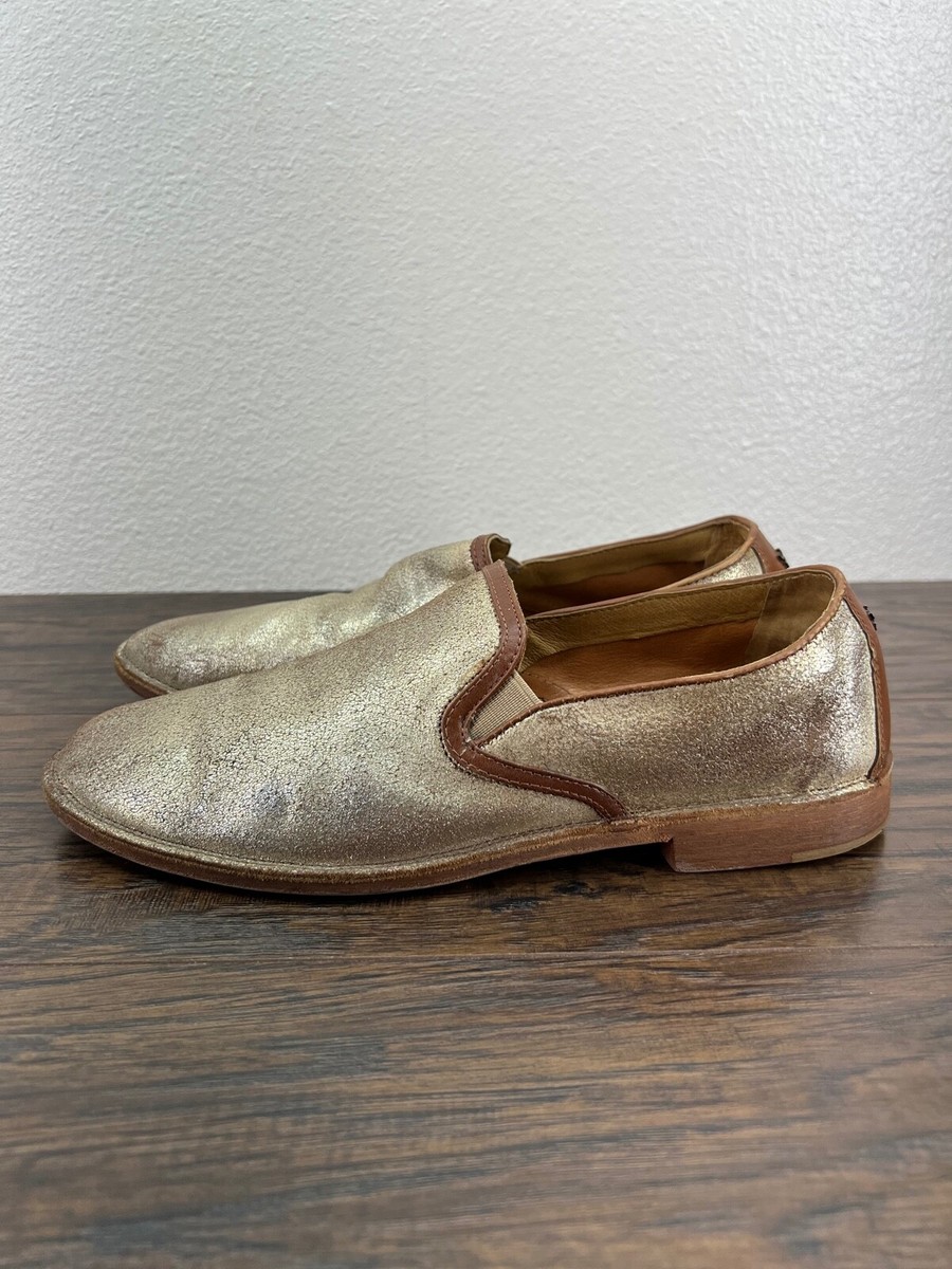 Trask Ali Gold Leather Slip On Loafers Flats Women display picture 2
