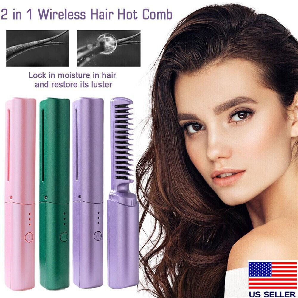 Rechargeable Mini Hair Straightener, Portable Cordless Hair Straightener  Comb US