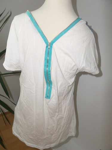 Weiß-grau-türkises T-Shirt von Bershka, Gr. L - 第 3/4 張圖片