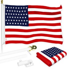 NEW G128 American 51 Stars Flag  Flagpole, 6FT White Pole and 3x5FT 150D Flag