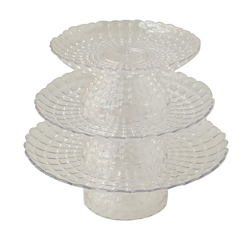 3 Clear Plastic CUPCAKE STANDS Pressed Design Stackable Dessert Pedestals Party - Picture 4 of 9