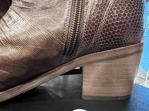 Mint Chanel 2016 Brown Snakeskin Boots 37 6.5 Gold CC Logo Zipper 3" Heel 6 S M - Picture 13 of 20
