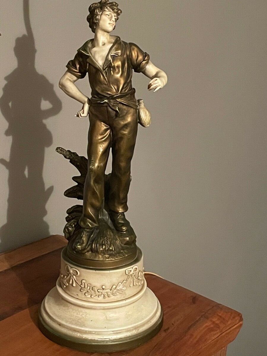 Vintage Auguste Moreau lamp with original shade made in Vintage Auguste Moreau lamp with original shade made in
