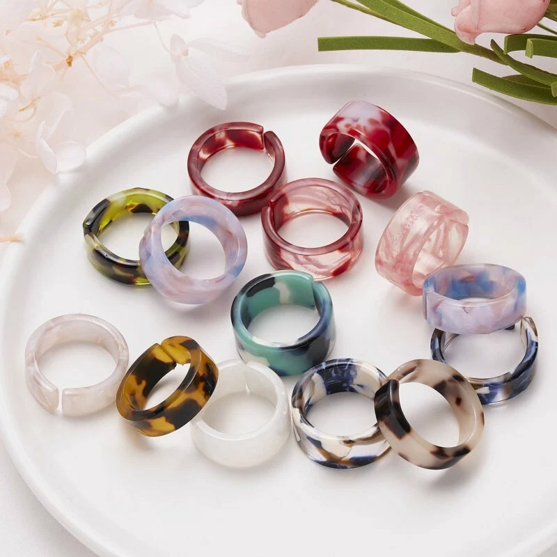 5pcs Colorful Resin Acrylic Knuckle Rings Set Women Party Jewelry