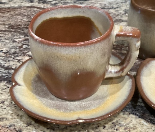 2 SETS HTF FRANKOMA PLAINSMAN GOLD FLAT 2 CUPS 2 SAUCERS NO DAMAGE MULT 3”T - Picture 2 of 8