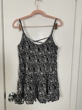 Hanger 221 Women Floral Open Back Swing Sundress Mini Dress Black Size S