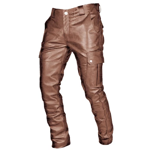 Herren Lederhose Steampunk Gothic Retro Motorradhose Hose Lang Slim Fit - Bild 18 von 28
