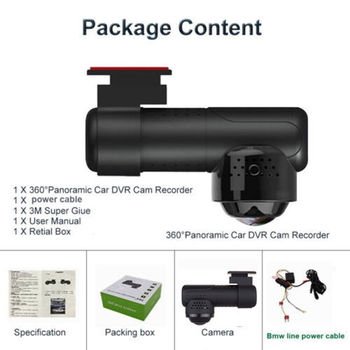 360° Panoramic fisheye len Wifi Car DVR Full View front 4K dash cam Car Camera - Picture 10 of 10