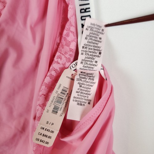 Body Victorias Secret T Back Teddy da donna piccolo cinturino ortografico rosa nuovo con etichette - Foto 11 di 13