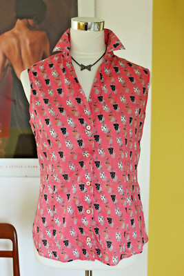 Robert Friedmann Ärmellose Bluse, zuckersüßes vintage Motiv, Gr.38, BW,gebraucht