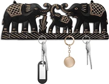 Wooden Key Holder - Decorative Wall Mounted Elephant Key Organiser with 6 Hook -