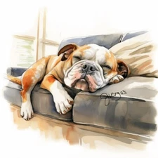 Watercolor English Bulldog Art Print painting on Giclee 8x11 Wall Art