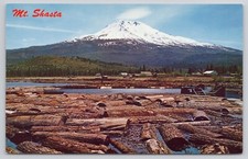 Mount MT Shasta Dormant Volcano Northern California Log Pond Postcard