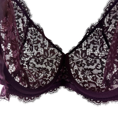 46DD Underwire Bra Lace Plunge Lane Bryant Cacique Plum 4 Hook Back Closure NEW - Picture 6 of 12