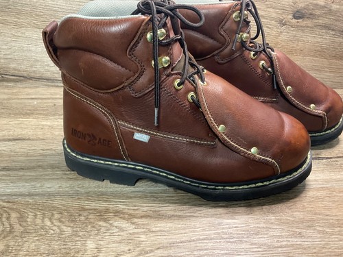 New Men’s 10.5 IRON AGE GROUNDBREAKER BROWN 6" WORK BOOTS wth EXTERNAL MET GUARD - Picture 2 of 10