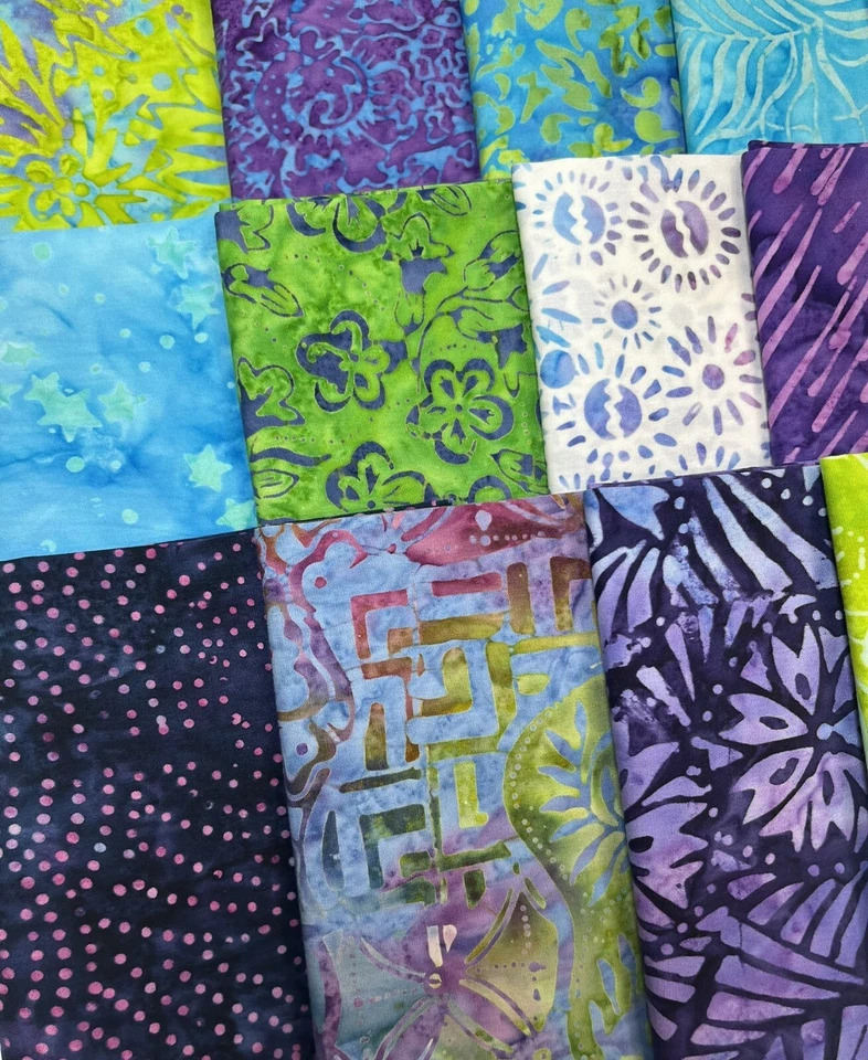 Royalty Tonga Batik ~ Paquete de 20 cuartos de grasa ~ Verde, azul, púrpura ~ atemporal Foto 3 de 4