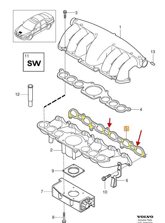 Genuine Volvo S80 XC90 Intake Manifold Gasket for 6cyl Turbo 20022006