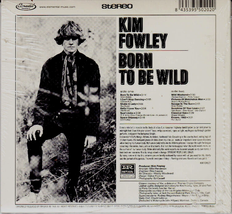 KIM FOWLEY born to be wild Mini-LP Digipak ltd Edition CD NEU /NEW OVP/Sealed - Bild 2 von 2