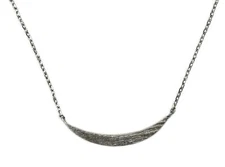  Silver Plated Horizontal Crescent Moon Pendant Charm Necklace Brushed Finish
