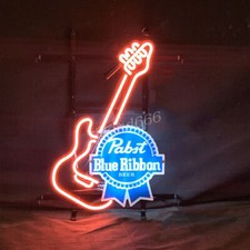 Pabst Blue Ribbon Beer Guitar Neon Sign Light Artwork Shop Bar Wall Gift 19"x15"