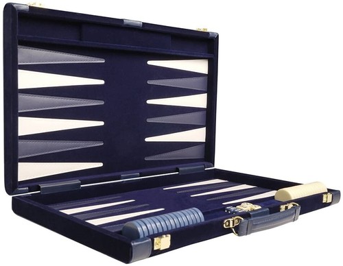 Free Shipping! Open Box! 18" Middleton Games Deluxe Backgammon Set - Blue Velour - Picture 5 of 5