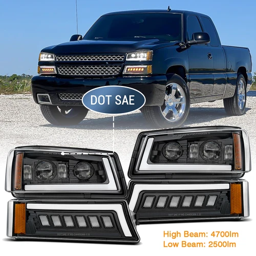 DOT LED Headlights Assembly DRL Turn Signal Lamps For 2003-2006 Chevy Silverado
