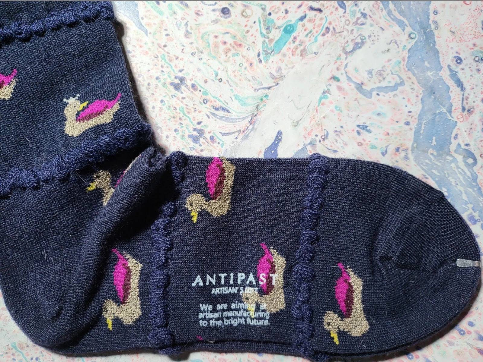 Antipast Japan Womens Acrylic Wool Mix Ankle Socks Duck Navy UK 4-7 EU 37-40